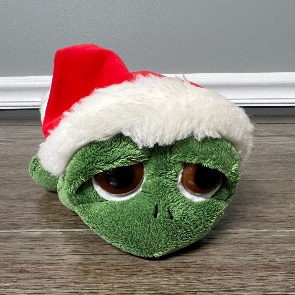 Russ Berrie Shecky Turtle Plush Christmas Santa Hat Holiday Green Stuffed Animal